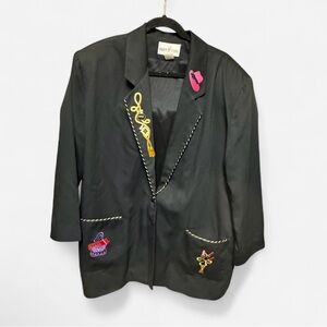 Vintage Graver Studio Black Blazer with Embroidered Appliqués